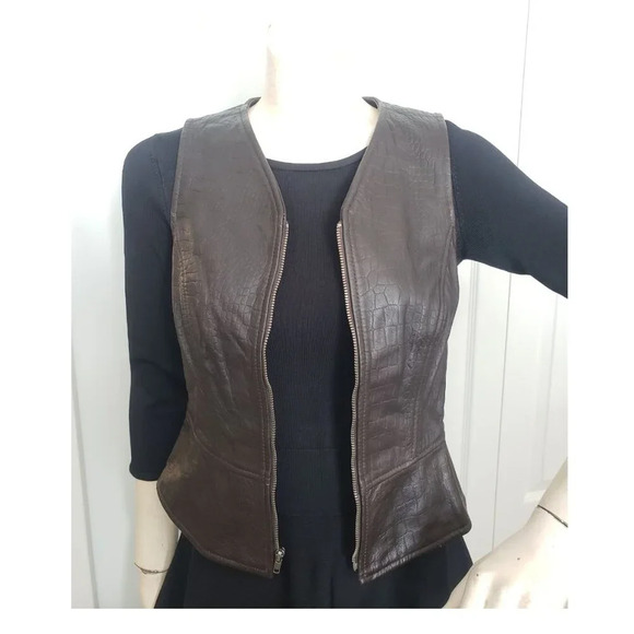 A Line Anne Klein Briwn Leather Vest Made in USA - Picture 2 of 8